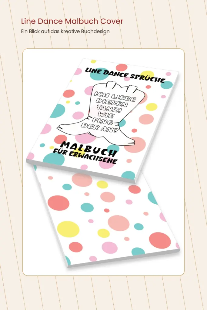 Cover-Mockup des Line Dance Sprüche Malbuchs mit Vorderseite und Rückseite im farbenfrohen Design.