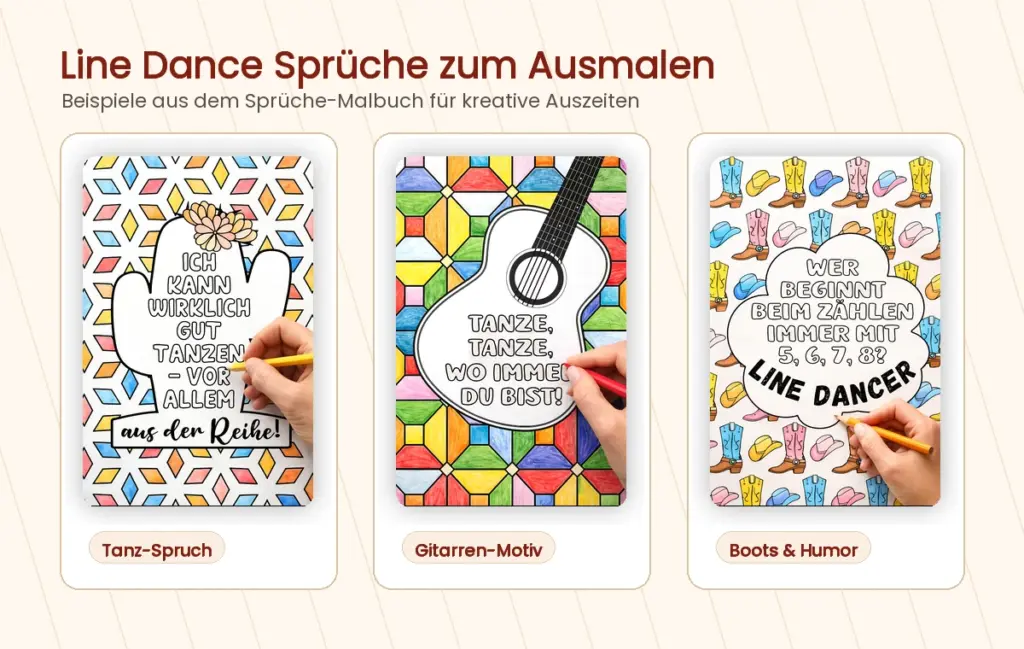 Line Dance Sprüche Malbuch mit Ausmalbeispielen