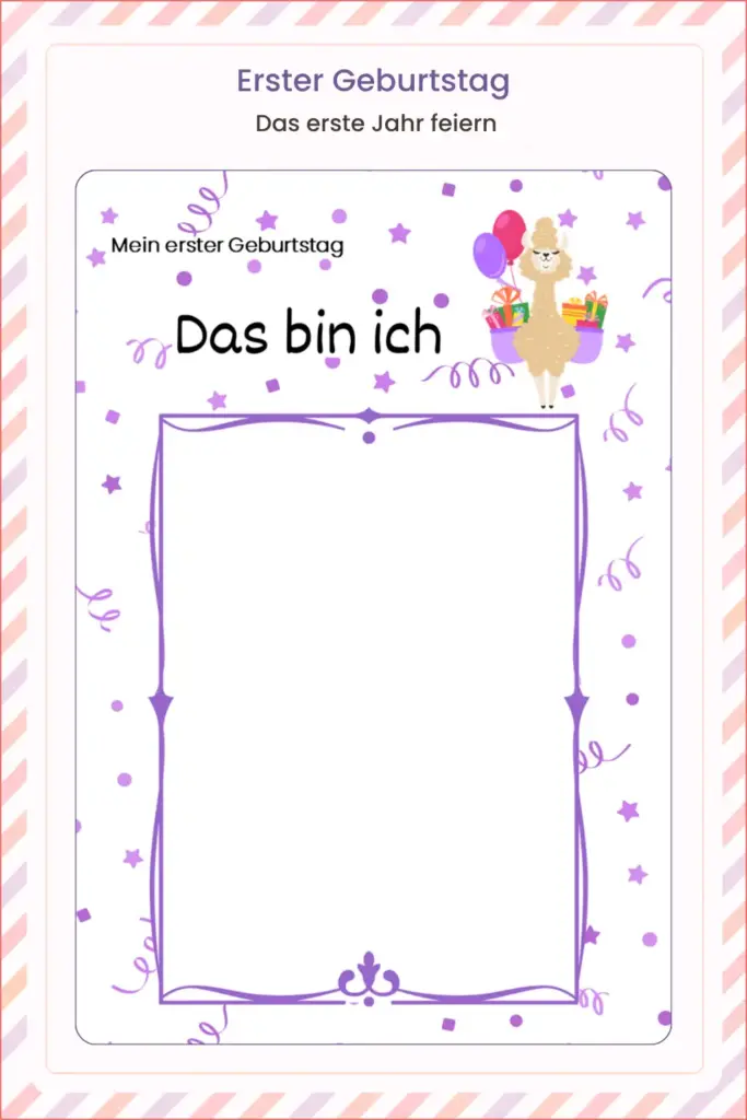 Innenansicht aus einem Babytagebuch mit Seite zum ersten Geburtstag