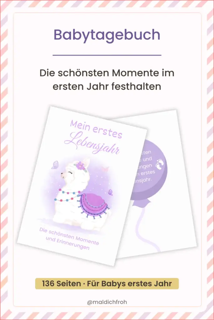 Pinterest Pin zum Babytagebuch Mein erstes Lebensjahr mit Cover und Rückcover