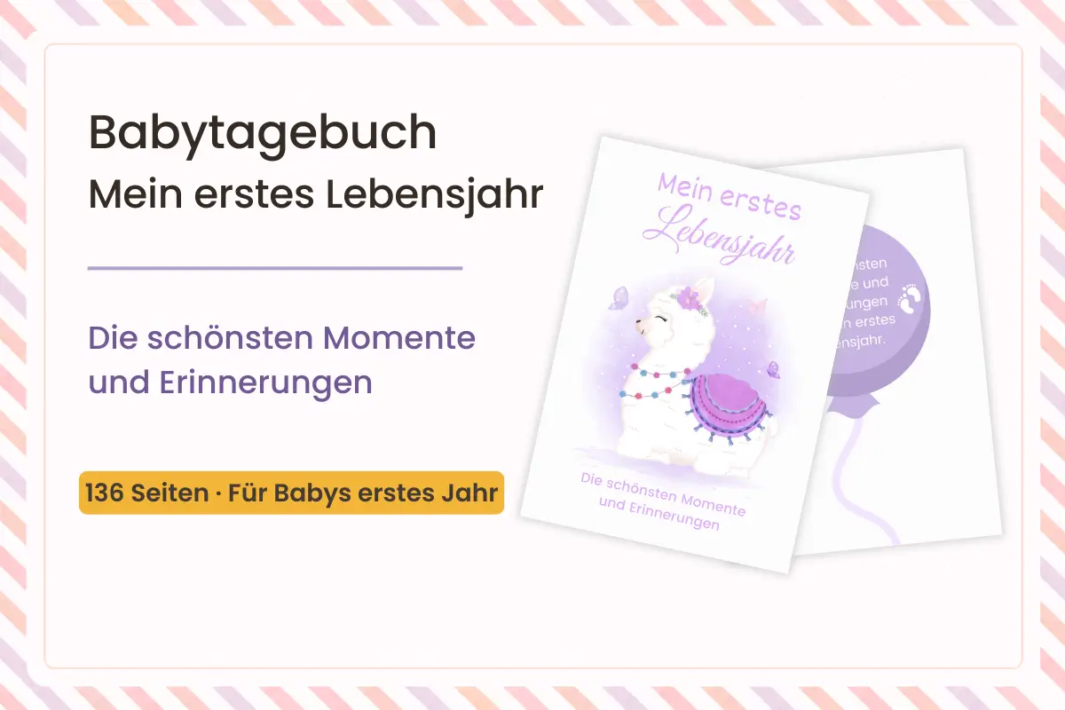 Featured Image zum Babytagebuch Mein erstes Lebensjahr mit Cover, Rückcover und Hinweis auf 136 Seiten