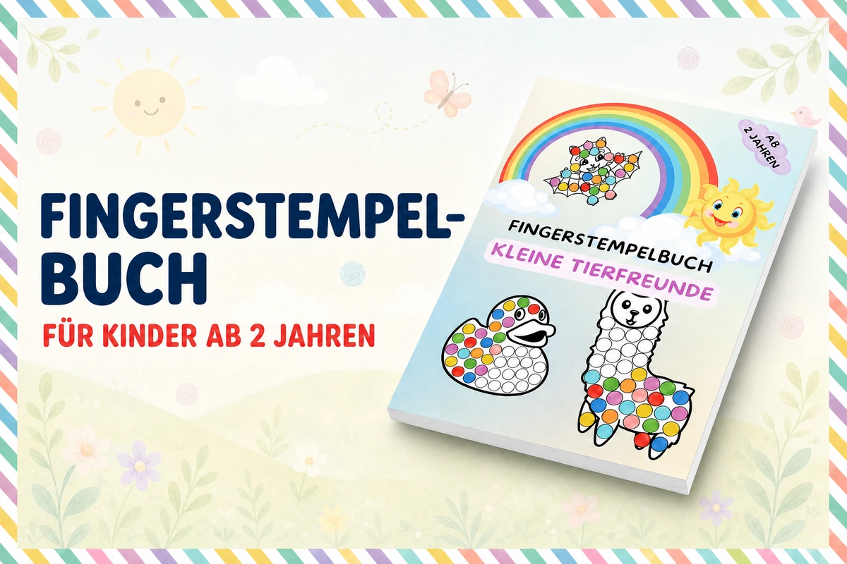 Fingerstempelbuch für Kinder ab 2 Jahren Fingerstempelbuch Kleine Tierfreunde für Kinder ab 2 Jahren vor einem hellen Naturhintergrund