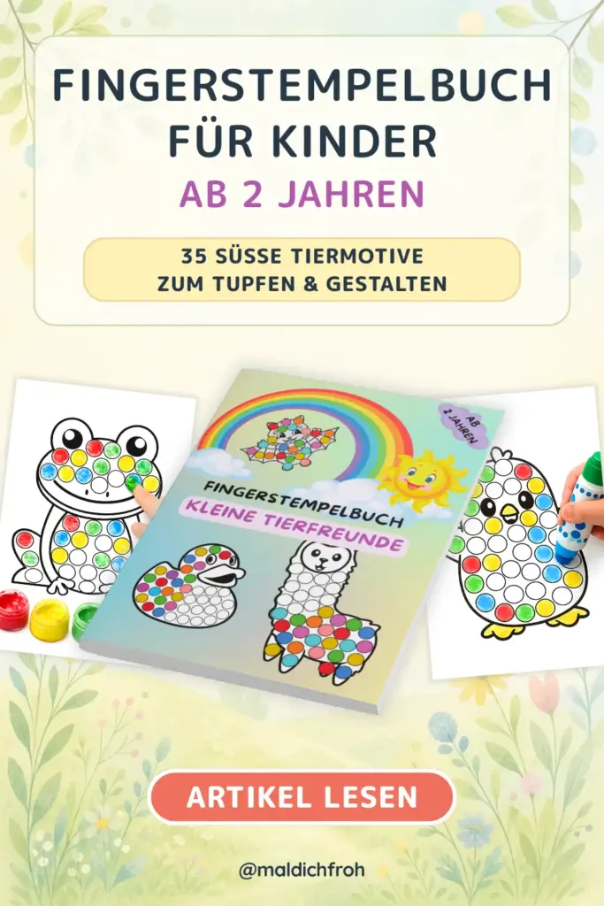 Pinterest-Grafik zum Fingerstempelbuch Kleine Tierfreunde für Kinder ab 2 Jahren
