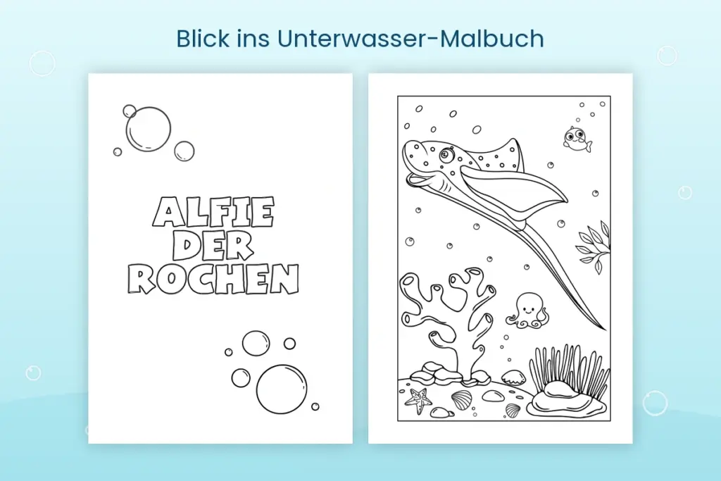 Ausmalbild mit einem Rochen &uuml;ber dem Meeresboden