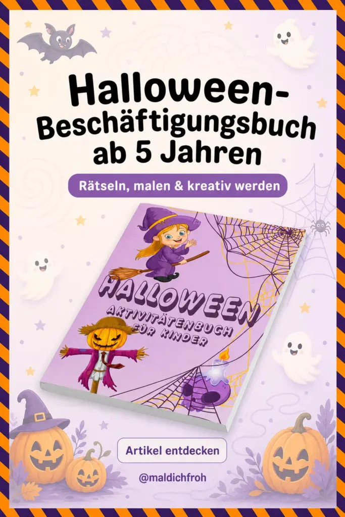 Pinterest-Grafik zum Halloween-Beschäftigungsbuch für Kinder ab 5 Jahren