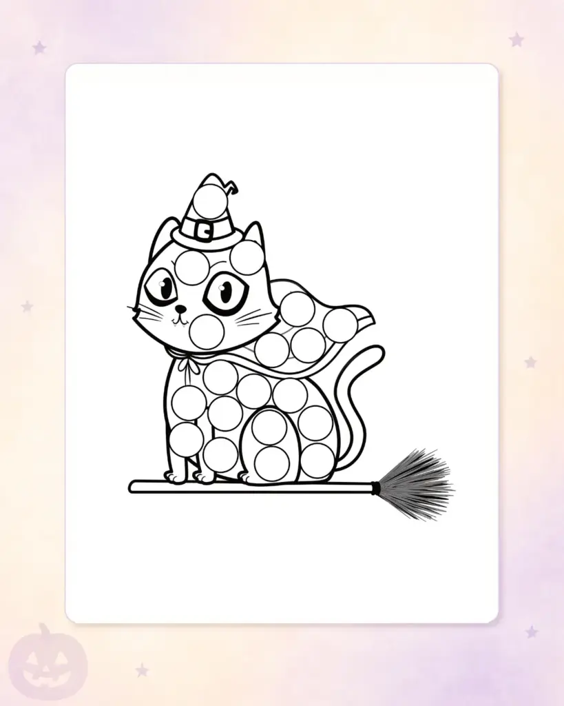 Katze mit Hexenhut und runden Fl&auml;chen zum Stempeln