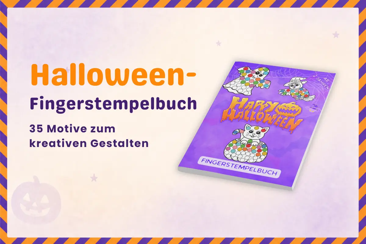 Halloween-Fingerstempelbuch f&uuml;r Kinder ab 2 Jahren mit K&uuml;rbis, Gespenst und Eule