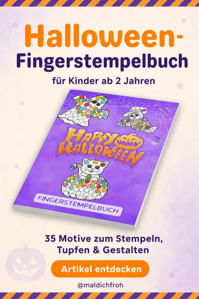 Pinterest-Grafik zum Halloween-Fingerstempelbuch f&uuml;r Kinder ab 2 Jahren