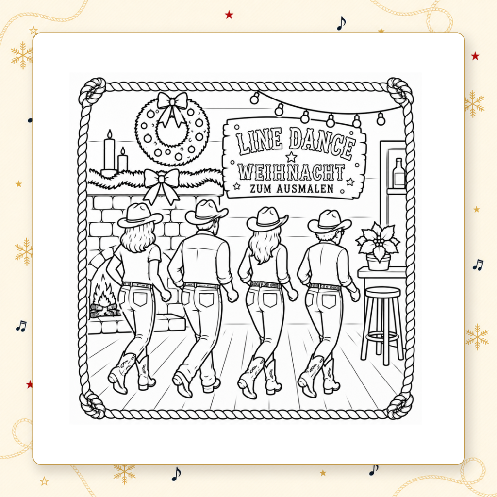 Vier Line Dancer beim weihnachtlichen Tanz als Ausmalbild